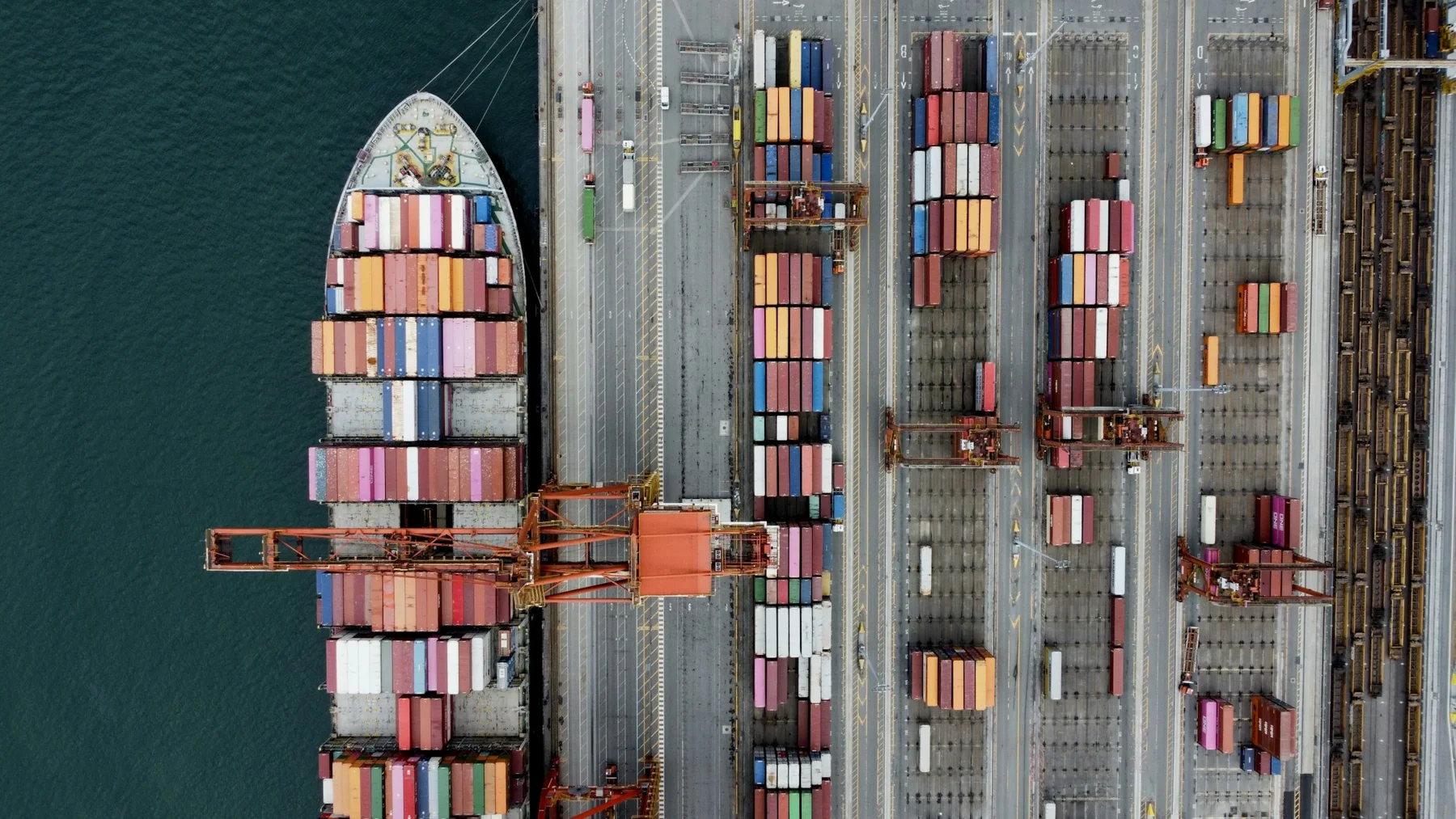 Aerial view of international container shipping and a cargo terminal